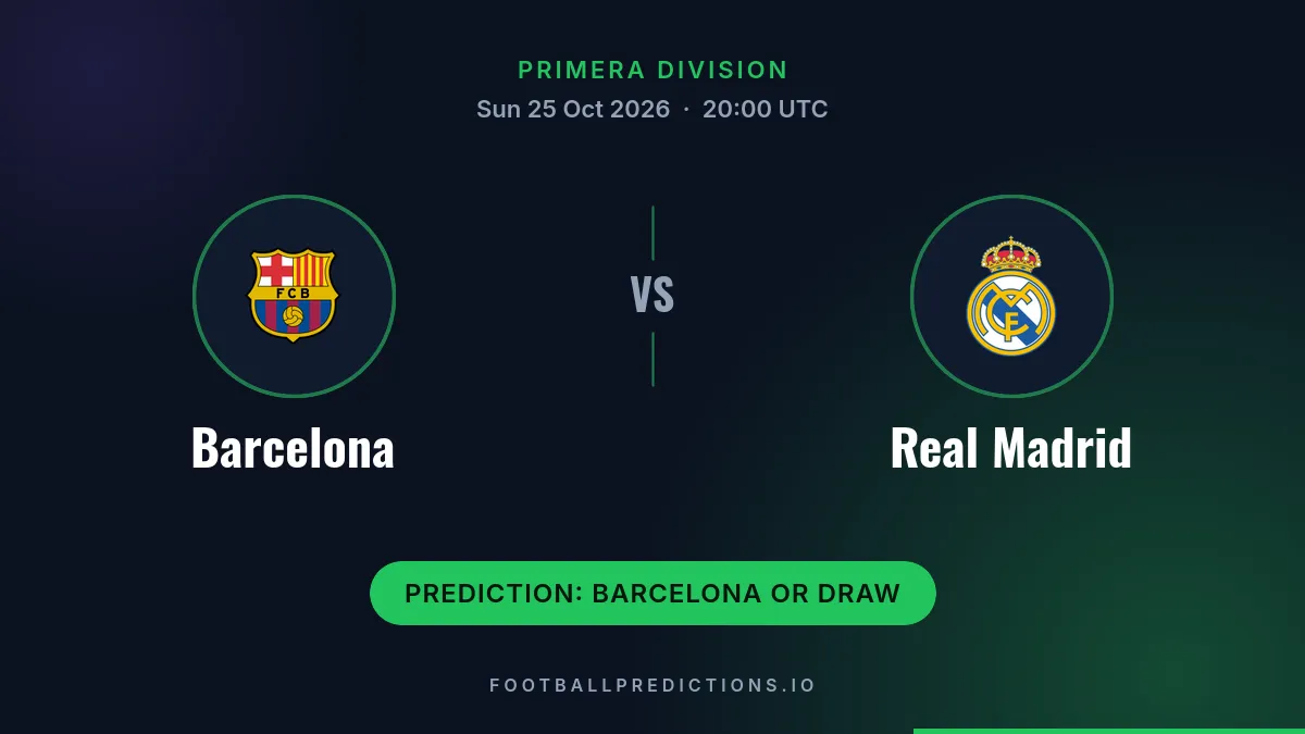 Barcelona vs Real Madrid prediction, Primera Division, 25 October 2026
