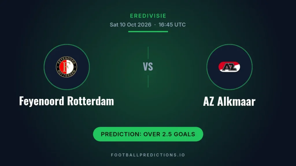 Feyenoord Rotterdam vs AZ Alkmaar prediction, Eredivisie, 10 October 2026