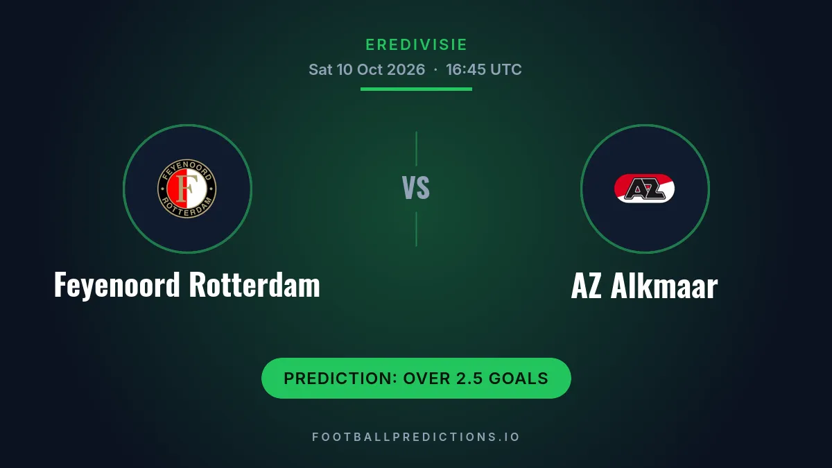 Feyenoord Rotterdam vs AZ Alkmaar prediction, Eredivisie, 10 October 2026