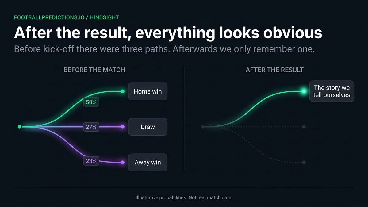 Diagram of three possible match outcomes before kick-off, with only one path left bright after the result