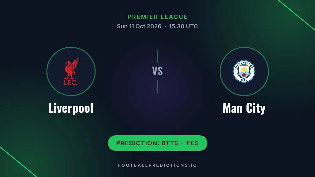Liverpool vs Man City prediction, Premier League, 11 October 2026