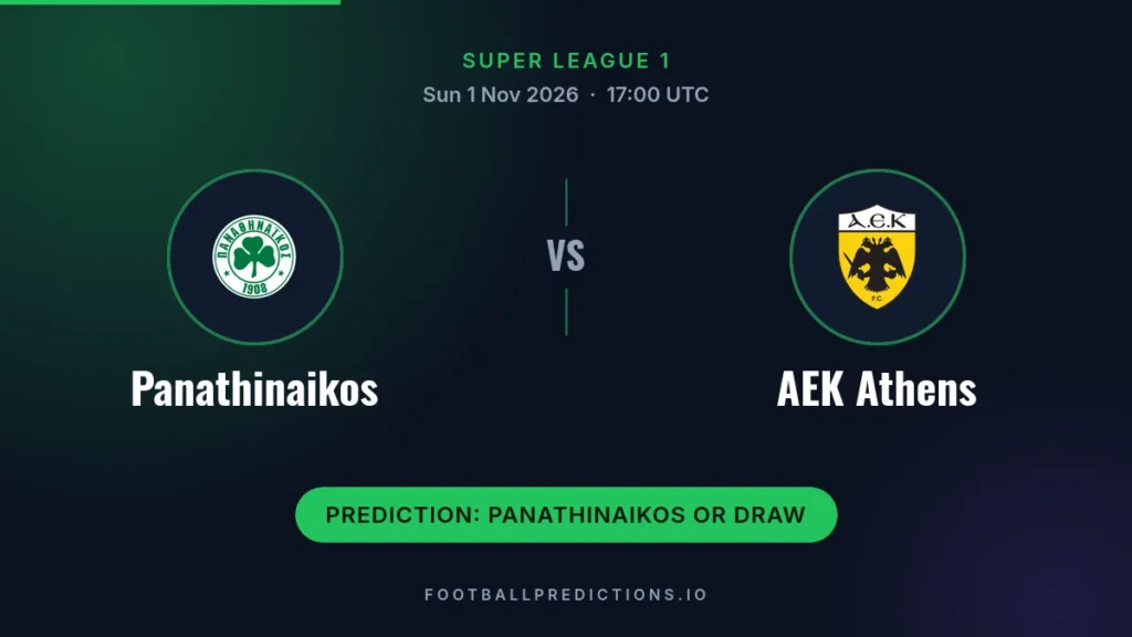 Panathinaikos vs AEK Athens prediction, Super League 1, 1 November 2026