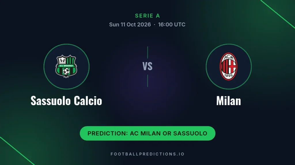 Sassuolo Calcio vs Milan prediction, Serie A, 11 October 2026