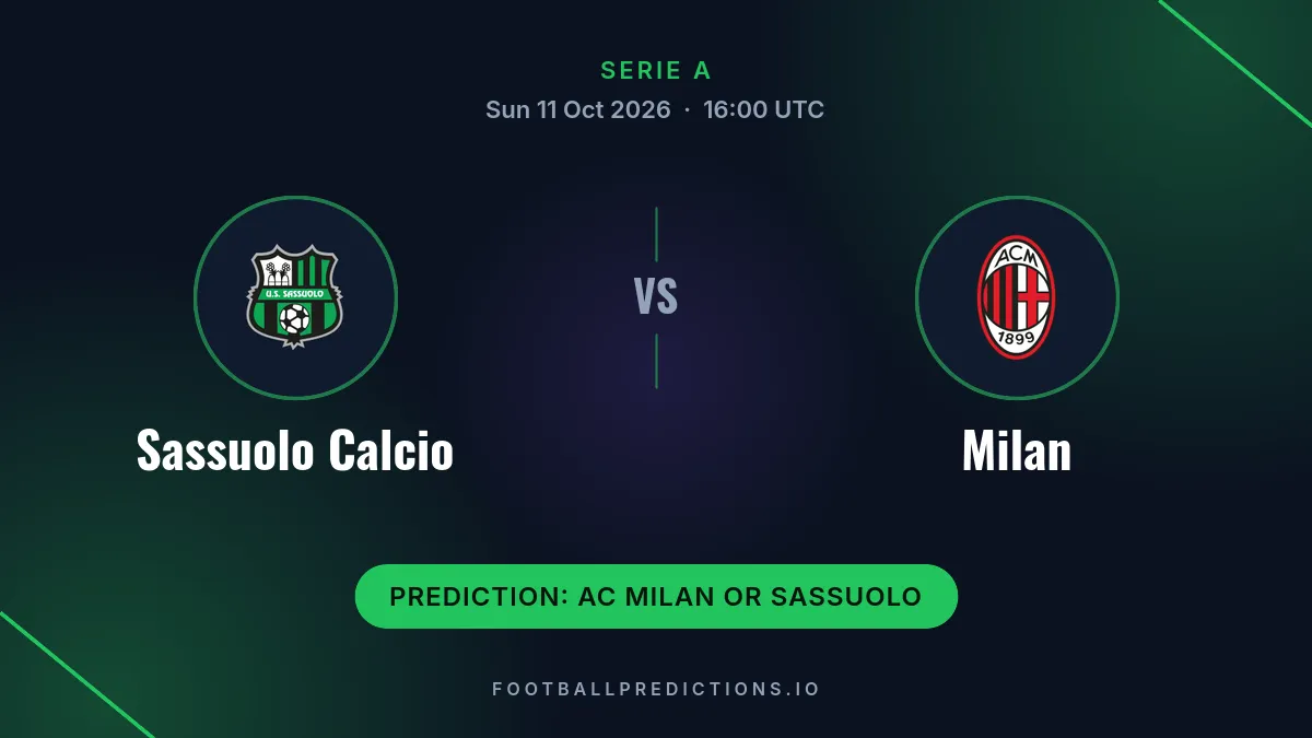 Sassuolo Calcio vs Milan prediction, Serie A, 11 October 2026