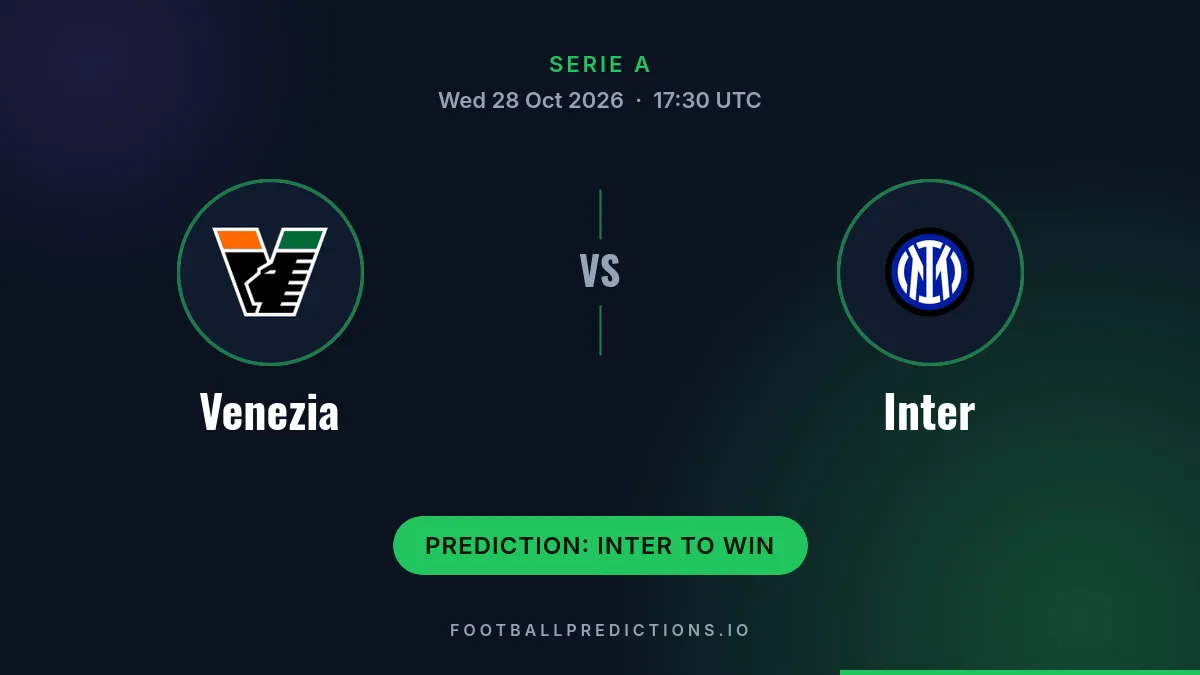 Venezia vs Inter prediction, Serie A, 28 October 2026